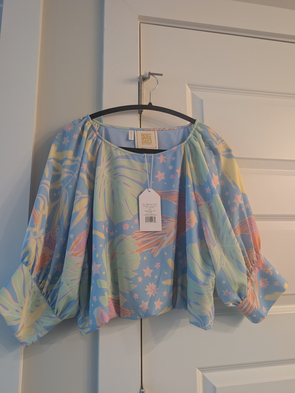 Pastel Blue Floral Print Women’s Puff Sleeve Top Emily McCarthy